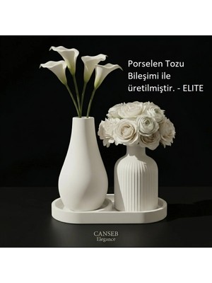 Canseb Elegance Üçlü Dekoratif Pampas Çiçek Vazosu Seti 13CM - 10CM - 17CM Tepsi