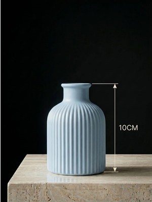 Canseb Elegance Premium - Light Blue - 10CM Boyunda - Kendinden Kokulu - Çizgili Pampas Vazosu - El Boyaması Işçilik