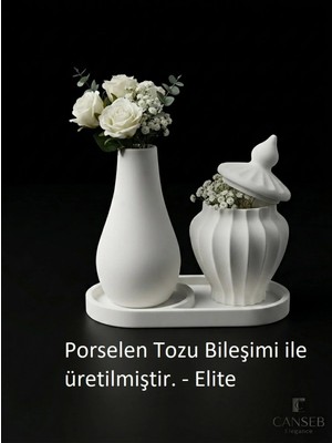 Canseb Elegance 13CM Çiçek Vazosu & 8cm Tombul Vazo Saksılık & 17CM Bölmeli Oluklu Tepsi