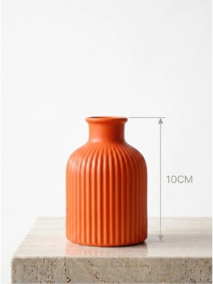 Canseb Elegance Turuncu - Çizgili Pampas Vazosu - 10CM Boyunda - El Boyaması Işçilik