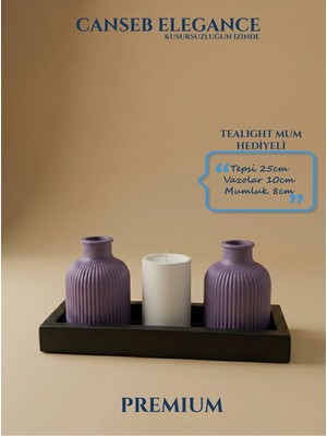 Canseb Elegance Premium - Kendinden Kokulu - Dörtlü Dekoratif Vazo ve Mumluk Set - El Işçiliği Boyama