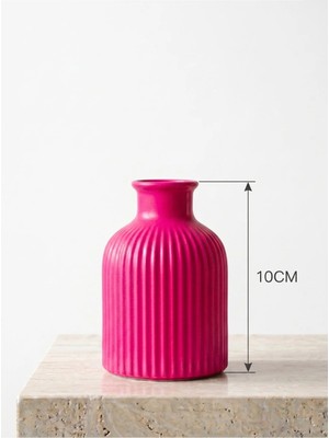 Canseb Elegance Fuşya - Çizgili Pampas Vazosu - 10CM Boyunda - El Boyaması Işçilik
