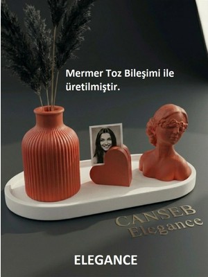 Canseb Elegance Dörtlü Kırmızı Renkli Fotoğraf Standı, Pampas Vazosu & Kız Dekoratif Obje Seti