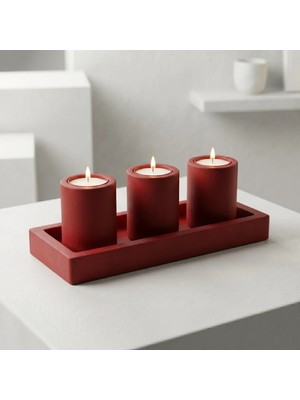 Canseb Elegance Scarlett Kırmızı Dekoratif 4lü Beton Tabaklı Mumluk Seti (Tealight Mum Dahil Değildir)