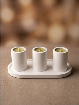 Canseb Elegance 4lü 25CM Beton Oval Tabaklı ve Tealight Mumluk Hediyelik Dekoratif Set (Tealight Mum Dahil Değildir)