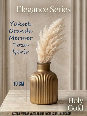 Canseb Elegance Elegance Seri - Gold - 10CM Boyunda - Kendinden Kokulu - Çizgili Pampas Vazosu