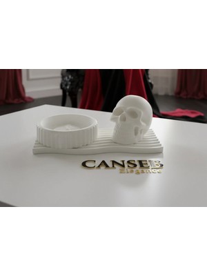 Canseb Elegance 3lü Dekoratif Kuru Kafa Küllük & Kuru Kafa Set - Rock Style Gotik Obje Biblo Skull Gothic