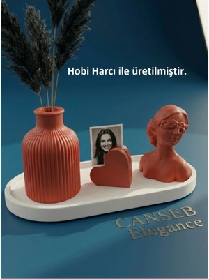 Canseb Elegance Dörtlü Kırmızı Renkli Fotoğraf Standı, Pampas Vazosu & Kız Dekoratif Obje Seti
