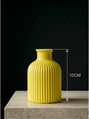 Canseb Elegance Premium - Limon Sarısı - 10CM Boyunda - Kendinden Kokulu - Çizgili Pampas Vazosu - El Boyaması Işçilik