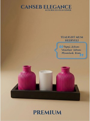 Canseb Elegance Premium - Kendinden Kokulu - Dörtlü Dekoratif Vazo ve Mumluk Set - El Işçiliği Boyama