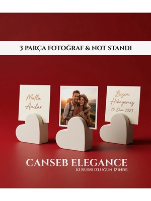Canseb Elegance Üçlü Kalp Fotoğraf Tutucu & Not Standı Dekoratif Obje 5cm