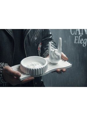 Canseb Elegance 3'lü Kuru Kafa Küllük Dekor & El Heykeli Set