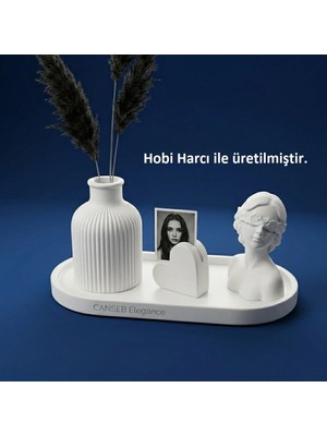 Canseb Elegance Dörtlü Fotoğraf Tutucu, Pampas Vazosu & Kız Dekoratif Obje Seti Fotoğraf Standlı