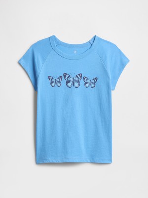 Gap Kız Çocuk Mavi Grafik Baskılı T-Shirt