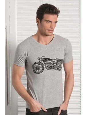 Çamaşır Kenti Berrak Motosiklet Baskılı Erkek  T-Shirt 1049