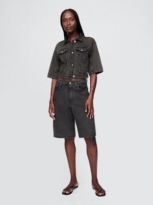 Gap Kadın Siyah 11" Mid Rise Fransız Havlu Kumaş Denim Uzun Şort
