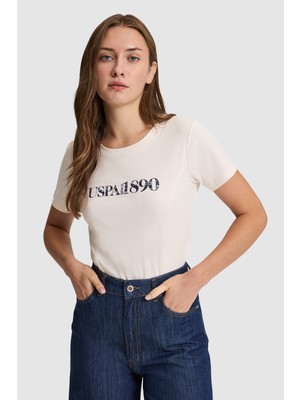 U.s. Polo Assn. Kadın Krem Tişört 50323462-VR071