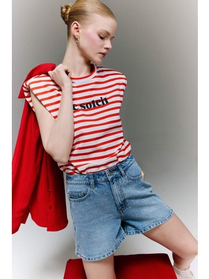 DeFacto %100 Pamuk Mom Fit Yüksek Bel Crop Fit Jean Şort H0638AX26SM