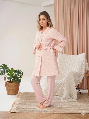 Çamaşır Kenti Bone 5806 Kadın 3'lü Sabahlıklı Lohusa Pijama Takımı