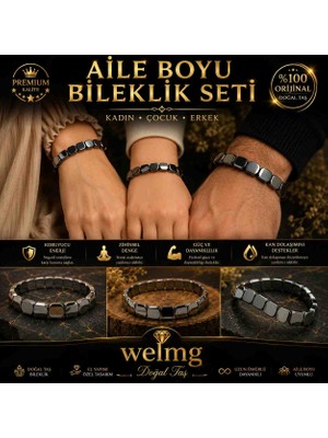welmg Hematit Taşı Bileklik 3 Adet Bileklik Anne Bileklik Baba Bileklik Çocuk Bileklik