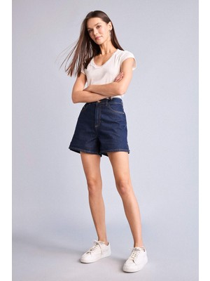 DeFacto %100 Pamuk Mom Fit Yüksek Bel Kısa Paça Jean Mavi Siyah Şort H0597AX26HS