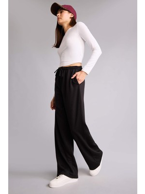 DeFacto Straight Fit Elastik Bağlamalı Bel Siyah Pantolon D6667AX26AU