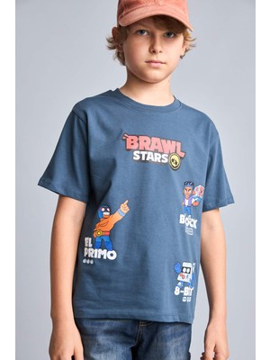 DeFacto Brawl Stars New Regular Fıt Bisiklet Yaka Kısa Kollu Tişört Erkek ÇOCUK H5797A826AU