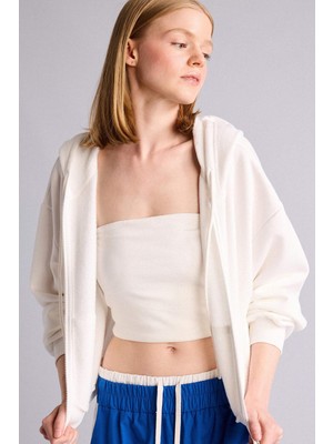 DeFacto Cropped Fit Kapüşonlu Kalın Fermuarlı Sweatshirt Z7069AZ26AU
