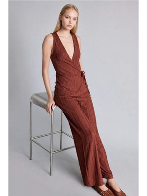DeFacto Wide Leg Geniş Paça Kırışık Dokulu Kahverengi Pantolon H5275AX26SM
