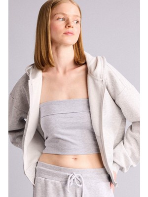 DeFacto Cropped Fit Kapüşonlu Kalın Kumaş Sweatshirt Hırka Z7069AZ26AU