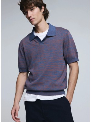 Desigual Lacivert-Kırımızı Erkek Fit Melanj T-Shirt 26SMTF01 Ts_polo Jaquard