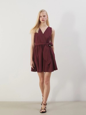 Lc Waikiki Yeni Sezon Kruvaze Yaka Poplin Mini Elbise