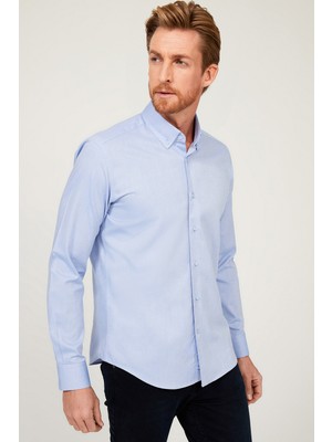 Kiğılı Uzun Kol Slim Fit Dar Kesim Pamuk Gömlek