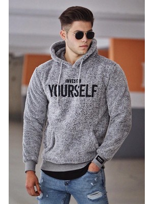 Madmext Kapşonlu Peluş Sweatshirt Gri 4390