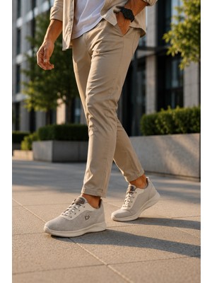 In Step Aurelio Kıng Paolo Günlük Bej Yürüyüş Ayakkabısı Hafif Nefes Alabilen Bağcıklı Rahat Sneaker