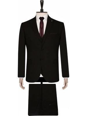 Süvari Yelekli Siyah Slim Fit Takım Elbise