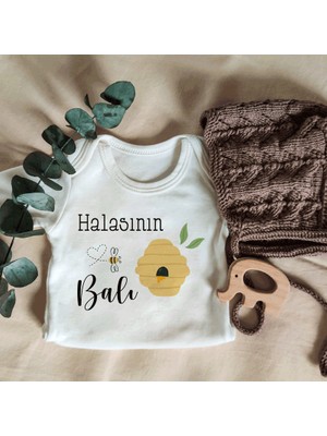 Limon Unisex Halasının Balı Yazılı Kısa Kol Organik Bebek Body Zıbın