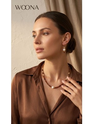 Garnet Taşı & Sedef Taşı  Premium Aa Kalite Doğal Taş El Yapımı Kolye Küpe Set