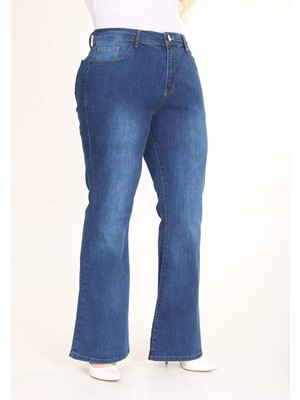 E Collection Ispanyol Paça Likralı Büyük Beden Jeans Pantolon