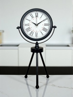 Dinç Store 44 Pure Black Roma Rakamlı Üç Ayaklı Metal Masa Saati