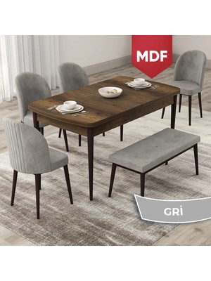 Canisa Concept Roe Serisi MDF Açılabilir 80X132 Barok Ahşap Desen Mutfak Masası Takımı 4 Sandalye 1 Bench