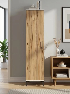 Dienni Arges Çok Amaçlı Dolap Yatak Odası Elbise Dolabı Tek Raflı Tek Kapaklı Tek Askılı 44X30X182 Aytaşı-Çam