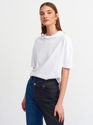 Dilvin Kadın Beyaz Basic T-Shirt Kısa Kol Günlük Stil Düz Renk 100% Pamuk