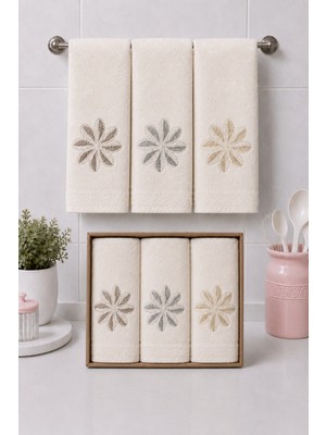 Hig Store 3'lü Kutulu %100 Pamuk Fransız Güpürlü Nakışlı Hediyelik Çeyizlik Mutfak Havlusu 30X50 Ebat