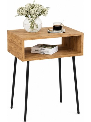 Woodensa Mira Basucu Komodin Şık Tasarımlı Metal Ayakli Sehpa Dekoratif Kitaplik Kahverengi 40X30X60 cm