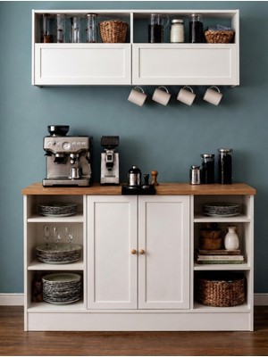 Noiss Home Decor Lizbon Mutfak Kahve Köşesi Dolabı Bardaklık Raflı