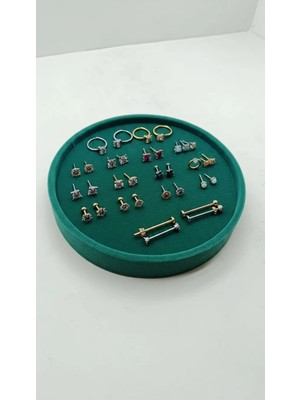 Megass Dekor Silindir Model Süet Kumaş 20/20 cm Batırmalı Yeşil Küpe-Piercing Tablası
