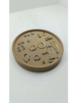 Megass Dekor Silindir Model Süet Kumaş 20/20 cm Batırmalı Sütlü Kahve Küpe-Piercing Tablası