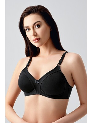 NEWBRA LINGERIE Kadın Balensiz/telsiz Dolgusuz Kapsız Süngersiz Desteksiz B Kap Toparlayıcı Minimizer Pamuklu Sütyen - Siyah