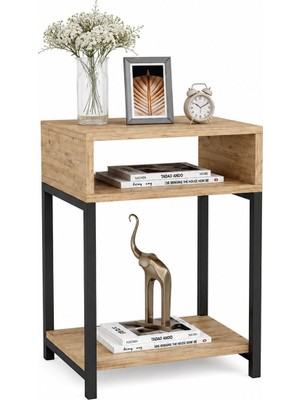 Woodensa Paradise 2 Rafli Basucu Komodin Şık Tasarımlı Metal Ayakli Sehpa Dekoratif Kitaplik Kahverengi 40X30
